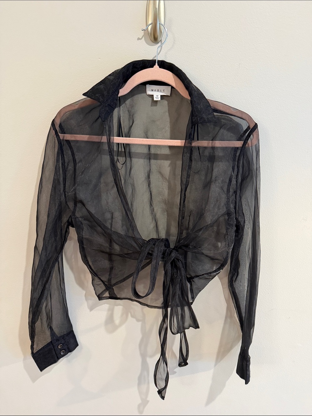 Mable Black Sheer Tie-Front Blouse